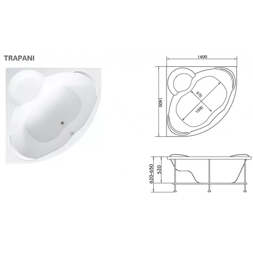 Ванна акриловая Marka One Trapani белая 140х140 см 01тр1414